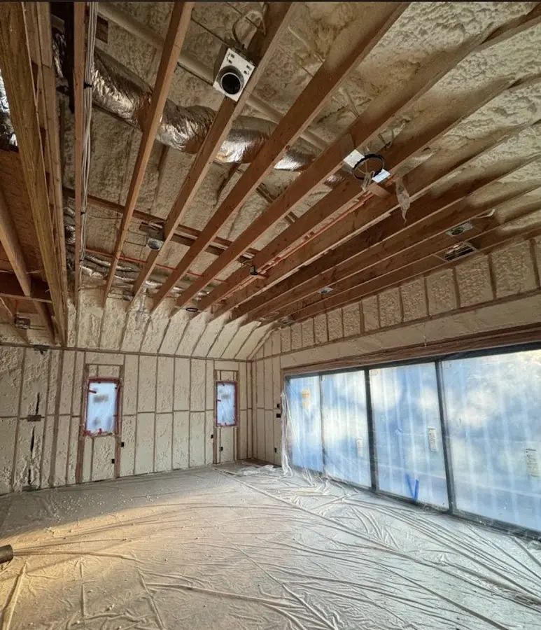 Interior walls and ceiling insulated with spray foam during new construction in Woodruff